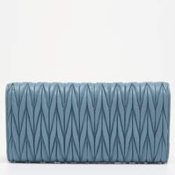 Miu Miu Blue Matelassé Leather Flap Wallet On Chain