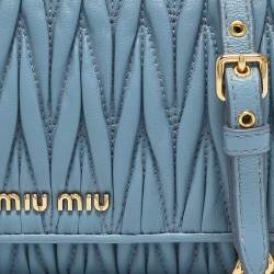 Miu Miu Blue Matelassé Leather Flap Wallet On Chain