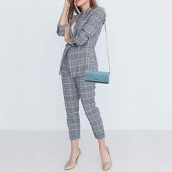 Miu Miu Blue Matelassé Leather Flap Wallet On Chain