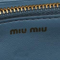 Miu Miu Blue Matelassé Leather Flap Wallet On Chain
