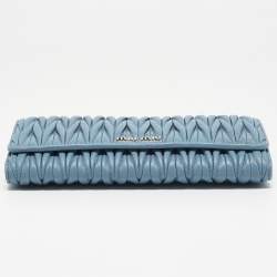 Miu Miu Blue Matelassé Leather Flap Wallet On Chain