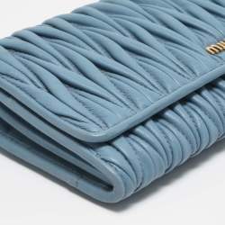 Miu Miu Blue Matelassé Leather Flap Wallet On Chain