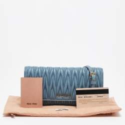 Miu Miu Blue Matelassé Leather Flap Wallet On Chain