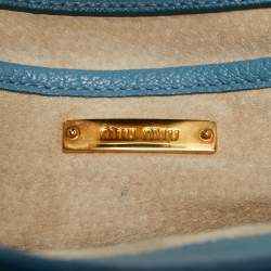 Miu Miu Light Blue Madras Leather Pushlock Tote