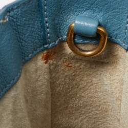 Miu Miu Light Blue Madras Leather Pushlock Tote