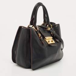 Miu Miu Black Leather Pushlock Flap Shoulder Bag