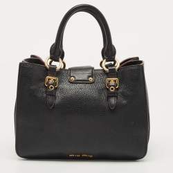 Miu Miu Black Leather Pushlock Flap Shoulder Bag
