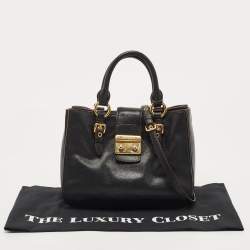 Miu Miu Black Leather Pushlock Flap Shoulder Bag
