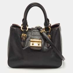 Miu Miu Black Leather Pushlock Flap Shoulder Bag
