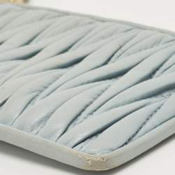 Miu Miu Light Blue Matelasse Leather Zip Card Holder 