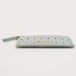 Miu Miu Light Blue Matelasse Leather Zip Card Holder 