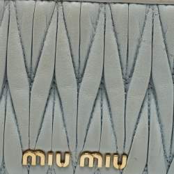 Miu Miu Light Blue Matelasse Leather Zip Card Holder 