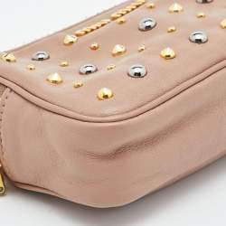 Pre Owned Miu Miu Pink Leather Studded Double Zip Pouch 