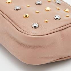 Pre Owned Miu Miu Pink Leather Studded Double Zip Pouch 