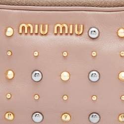 Pre Owned Miu Miu Pink Leather Studded Double Zip Pouch 
