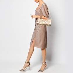 Miu Miu Metallic Gold Matelasse Leather Flap Chain Clutch
