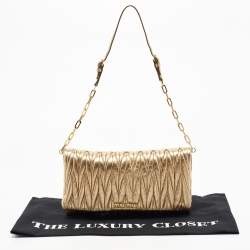 Miu Miu Metallic Gold Matelasse Leather Flap Chain Clutch