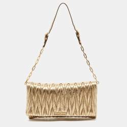 Miu Miu Metallic Gold Matelasse Leather Flap Chain Clutch