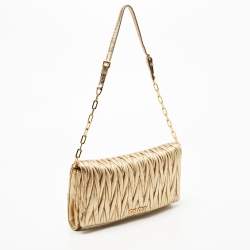 Miu Miu Metallic Gold Matelasse Leather Flap Chain Clutch