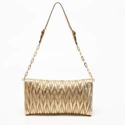 Miu Miu Metallic Gold Matelasse Leather Flap Chain Clutch