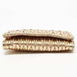 Miu Miu Metallic Gold Matelasse Leather Flap Chain Clutch