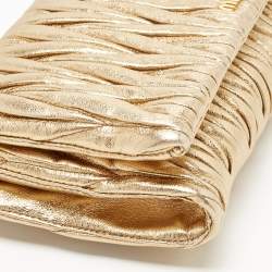 Miu Miu Metallic Gold Matelasse Leather Flap Chain Clutch