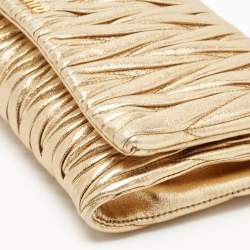 Miu Miu Metallic Gold Matelasse Leather Flap Chain Clutch