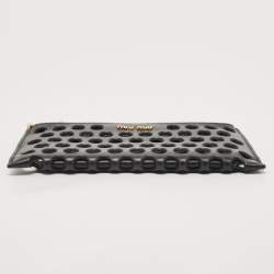 Miu Miu Black Laser Cut Leather Zip Pouch