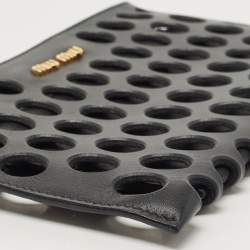 Miu Miu Black Laser Cut Leather Zip Pouch
