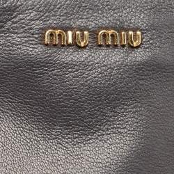 Miu Miu Black Laser Cut Leather Zip Pouch