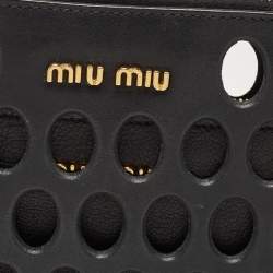 Miu Miu Black Laser Cut Leather Zip Pouch