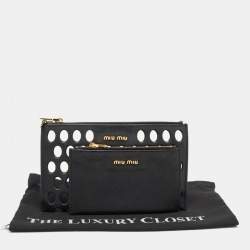 Miu Miu Black Laser Cut Leather Zip Pouch