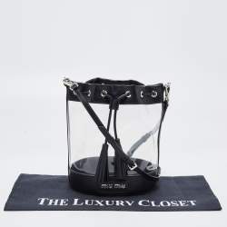 Miu MIu Black Leather And PVC Drawstring Bucket Bag