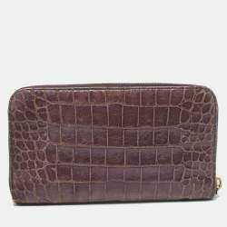 Miu Miu Mauve Purple Croc Embossed Glazed Leather Zip Around Continenal Wallet