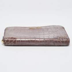 Miu Miu Mauve Purple Croc Embossed Glazed Leather Zip Around Continenal Wallet