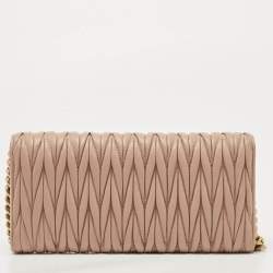 Miu Miu Beige  Matelassé Leather Flap Wallet on Chain