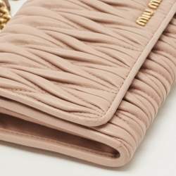 Miu Miu Beige  Matelassé Leather Flap Wallet on Chain