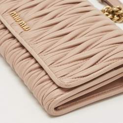 Miu Miu Beige  Matelassé Leather Flap Wallet on Chain