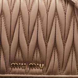 Miu Miu Beige  Matelassé Leather Flap Wallet on Chain