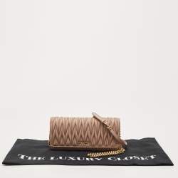 Miu Miu Beige  Matelassé Leather Flap Wallet on Chain