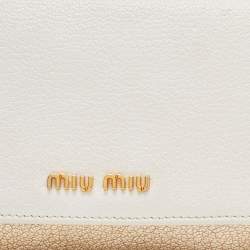 Miu Miu White/Gold Leather Flap Wallet On Chain