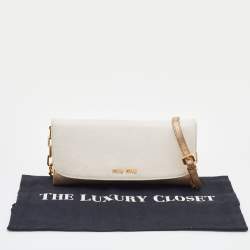 Miu Miu White/Gold Leather Flap Wallet On Chain
