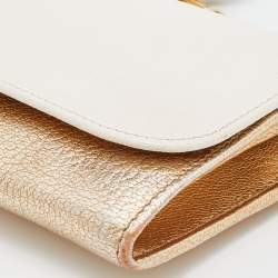 Miu Miu White/Gold Leather Flap Wallet On Chain