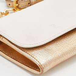 Miu Miu White/Gold Leather Flap Wallet On Chain