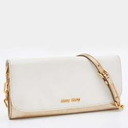 Miu Miu White/Gold Leather Flap Wallet On Chain