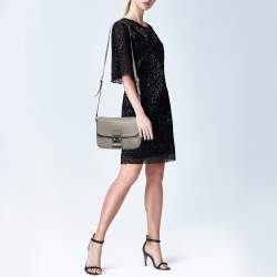Miu Miu Grey Vitello Phenix Madras Leather Push Lock Flap Crossbody Bag