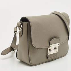 Miu Miu Grey Vitello Phenix Madras Leather Push Lock Flap Crossbody Bag