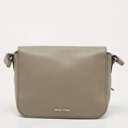 Miu Miu Grey Vitello Phenix Madras Leather Push Lock Flap Crossbody Bag