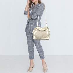 Miu Miu Cream Woven Fabric and Leather Satchel