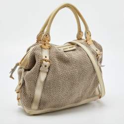 Miu Miu Cream Woven Fabric and Leather Satchel
